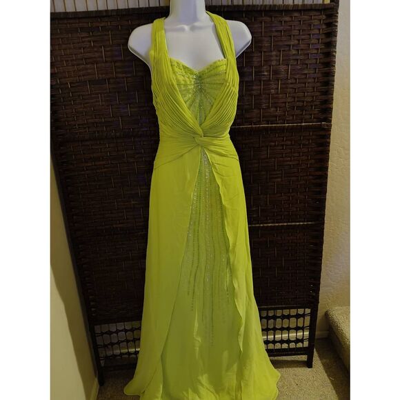 Y2k Beaded Green Prom Evening Gown - Picture 1 of 4